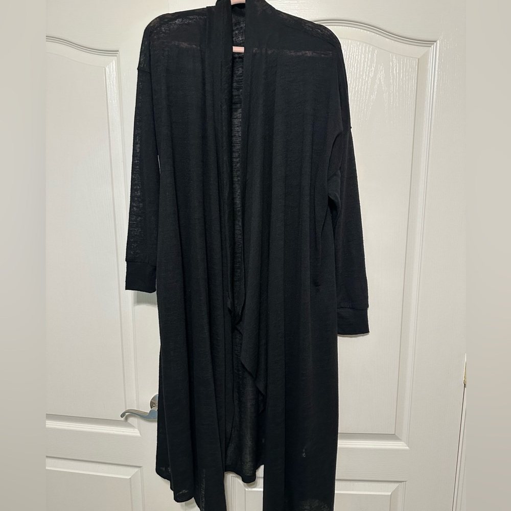 Duster length drape front cardigan